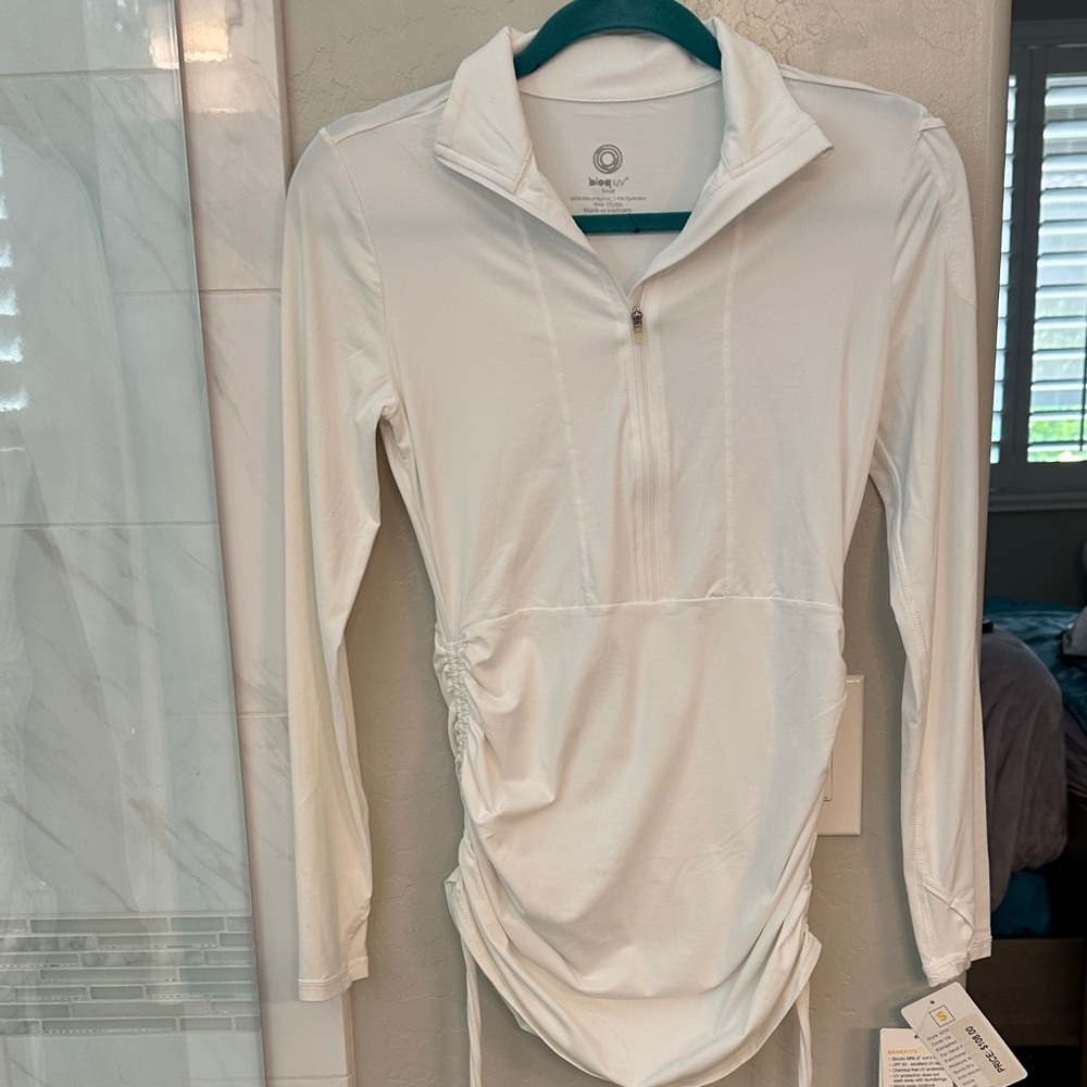 Bloq.uv White Long-Sleeve Sun Shirt with Drawstring Sides. NWT